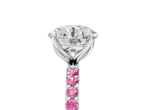 White gold Round Cut Diamond Solitaire Engagement Ring with Round with Pink Sapphire side stone Pavé Band and Prong Setting_17