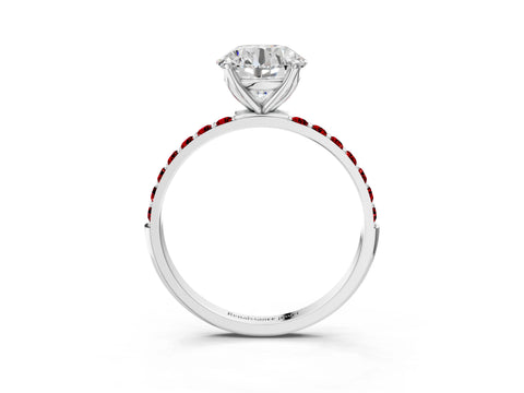 White gold Round Cut Diamond Solitaire Engagement Ring with Round with Ruby side stone Pavé Band and Prong Setting_15