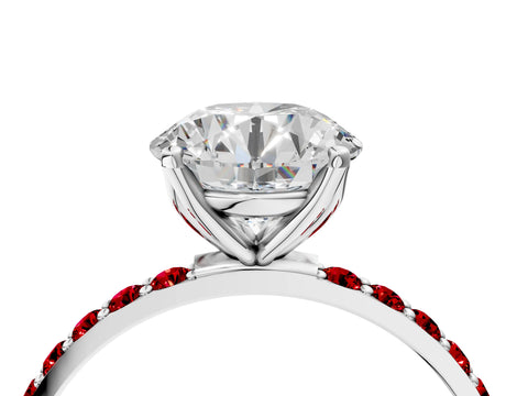 White gold Round Cut Diamond Solitaire Engagement Ring with Round with Ruby side stone Pavé Band and Prong Setting_22