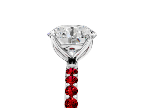 White gold Round Cut Diamond Solitaire Engagement Ring with Round with Ruby side stone Pavé Band and Prong Setting_23