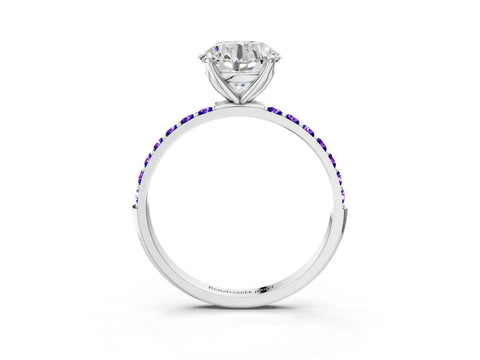 White gold Round Cut Diamond Solitaire Engagement Ring with Round with Tanzanite side stone Pavé Band and Prong Setting_87