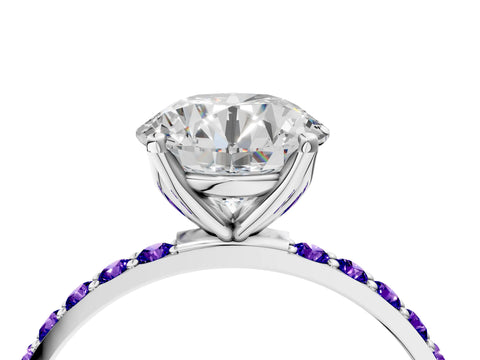 White gold Round Cut Diamond Solitaire Engagement Ring with Round with Tanzanite side stone Pavé Band and Prong Setting_88