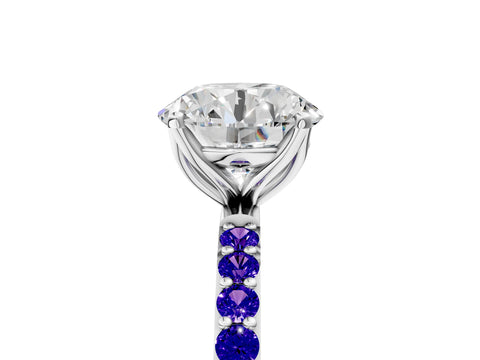 White gold Round Cut Diamond Solitaire Engagement Ring with Round with Tanzanite side stone Pavé Band and Prong Setting_89