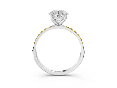 White gold Round Cut Diamond Solitaire Engagement Ring with Round with Yellow Sapphire side stone Pavé Band and Prong Setting_129