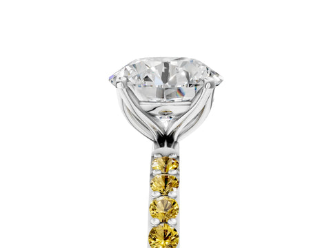 White gold Round Cut Diamond Solitaire Engagement Ring with Round with Yellow Sapphire side stone Pavé Band and Prong Setting_131