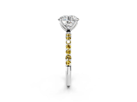 White gold Round Cut Diamond Solitaire Engagement Ring with Round with Yellow Sapphire side stone Pavé Band and Prong Setting_14