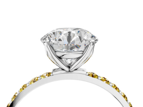 White gold Round Cut Diamond Solitaire Engagement Ring with Round with Yellow Sapphire side stone Pavé Band and Prong Setting_16