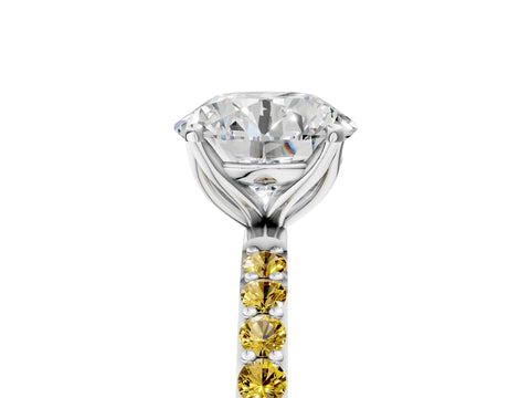 White gold Round Cut Diamond Solitaire Engagement Ring with Round with Yellow Sapphire side stone Pavé Band and Prong Setting_17