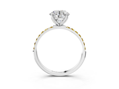 White gold Round Cut Diamond Solitaire Engagement Ring with Round with Yellow Sapphire side stone Pavé Band and Prong Setting_63