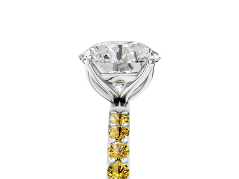 White gold Round Cut Diamond Solitaire Engagement Ring with Round with Yellow Sapphire side stone Pavé Band and Prong Setting_65