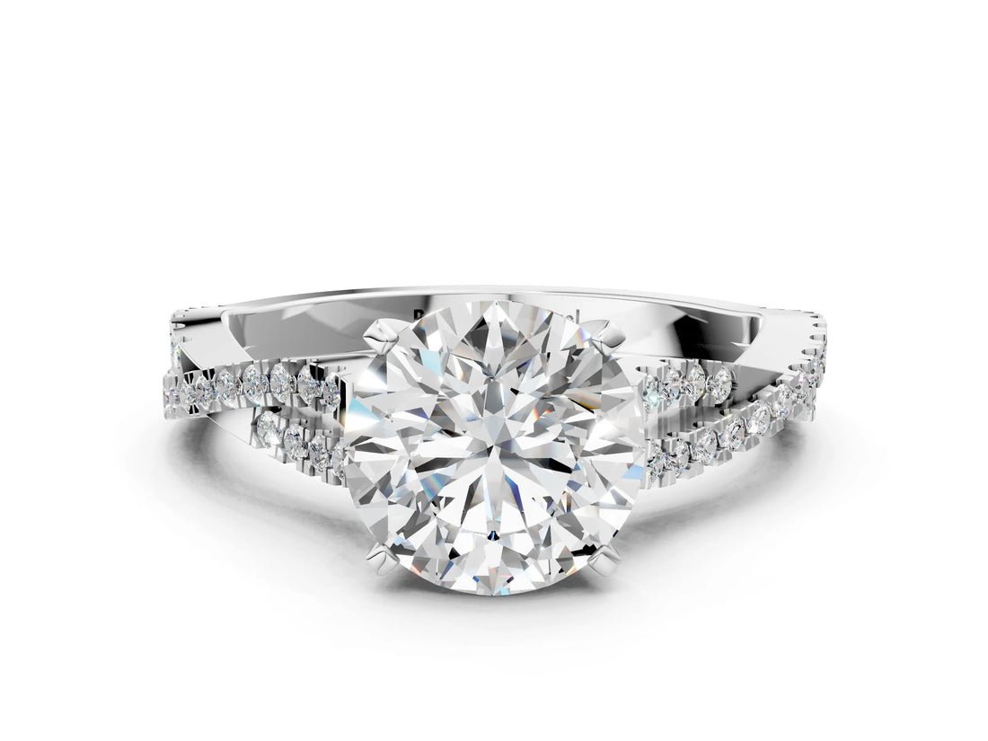 White gold Round Cut Diamond Solitaire Engagement Ring with Twisted Pavé Band and Four-Prong Setting_68