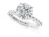 White gold Round Cut Diamond Solitaire Ring with Beaded Band and Prong Setting_307