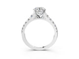 White gold Round Cut Diamond Solitaire Ring with Cathedral Setting and Pavé Band_175