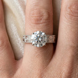 White gold Round Cut Diamond Solitaire Ring with Engraved Band and Four-Prong Setting_122