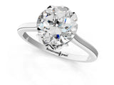 White gold Round Cut Diamond Solitaire Ring with Flower Prong Setting and Classic Band_263
