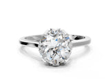 White gold Round Cut Diamond Solitaire Ring with Flower Prong Setting and Classic Band_293
