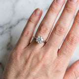 White gold Round Cut Diamond Solitaire Ring with Flower Prong Setting and Classic Band_305