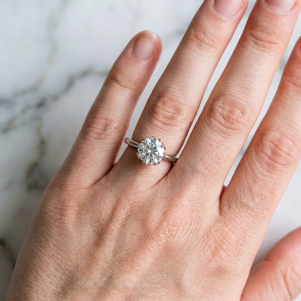 White Gold Round Floral Solitaire Engagement Ring Setting with Flower Head and Plain Band