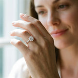 White gold Round Cut Diamond Solitaire Ring with Flower Prong Setting and Classic Band_332