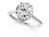 White gold Round Cut Diamond Solitaire Ring with Flower Prong Setting and Classic Band_62