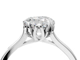 White gold Round Cut Diamond Solitaire Ring with Flower Prong Setting and Classic Band_65