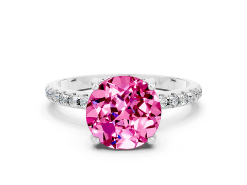 White gold Round Cut Diamond Solitaire Ring with Four-Prong Setting and Pavé Band