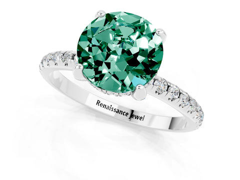 White gold Round Cut Diamond Solitaire Ring with Four-Prong Setting and Pavé Band_1