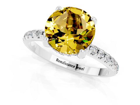 White gold Round Cut Diamond Solitaire Ring with Four-Prong Setting and Pavé Band_1