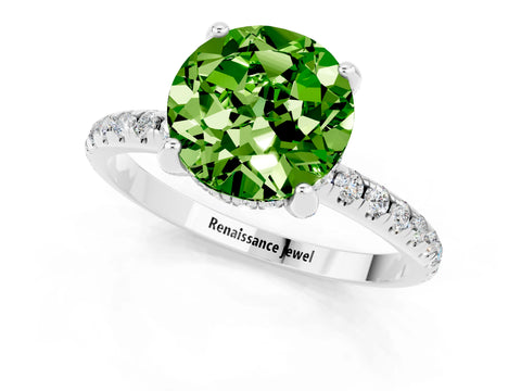 White gold Round Cut Diamond Solitaire Ring with Four-Prong Setting and Pavé Band_1