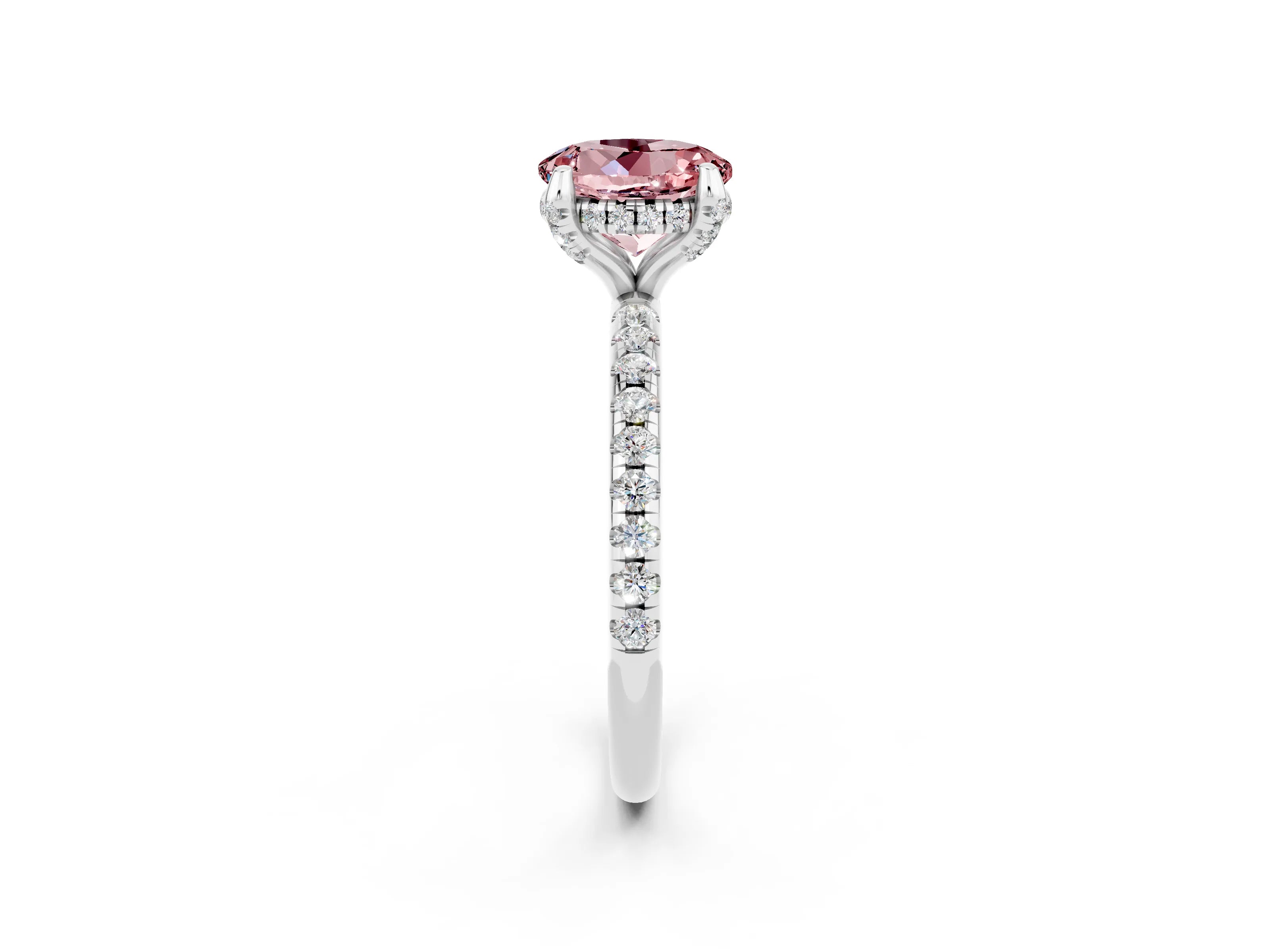 White gold Round Cut Diamond Solitaire Ring with Four-Prong Setting and Pavé Band_2