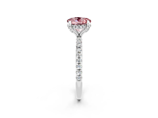 White gold Round Cut Diamond Solitaire Ring with Four-Prong Setting and Pavé Band