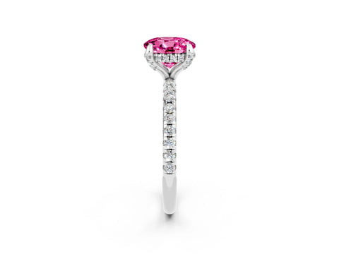 White gold Round Cut Diamond Solitaire Ring with Four-Prong Setting and Pavé Band_2