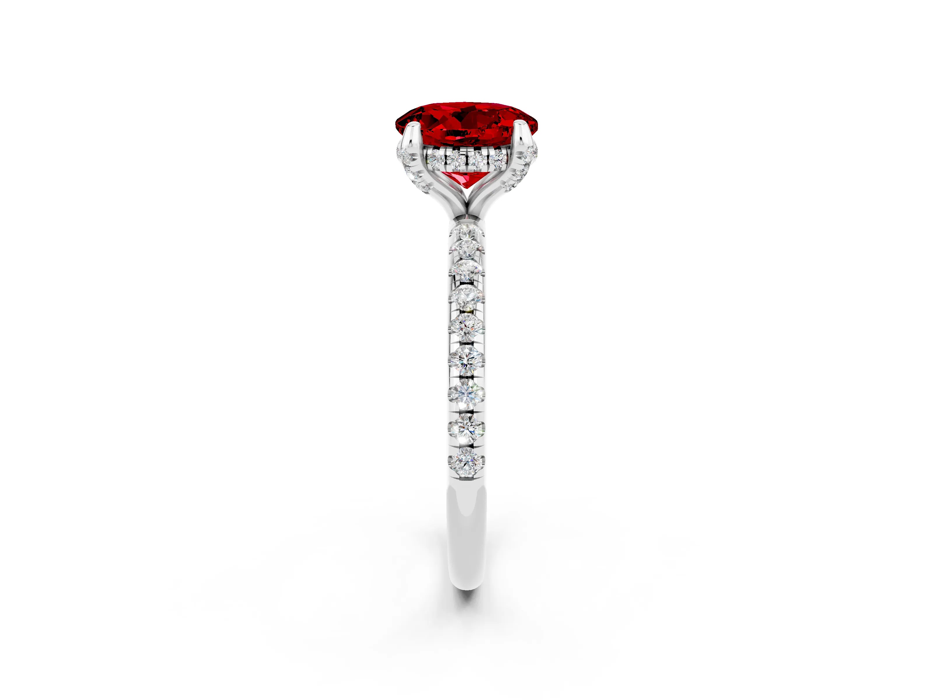 White gold Round Cut Diamond Solitaire Ring with Four-Prong Setting and Pavé Band_2