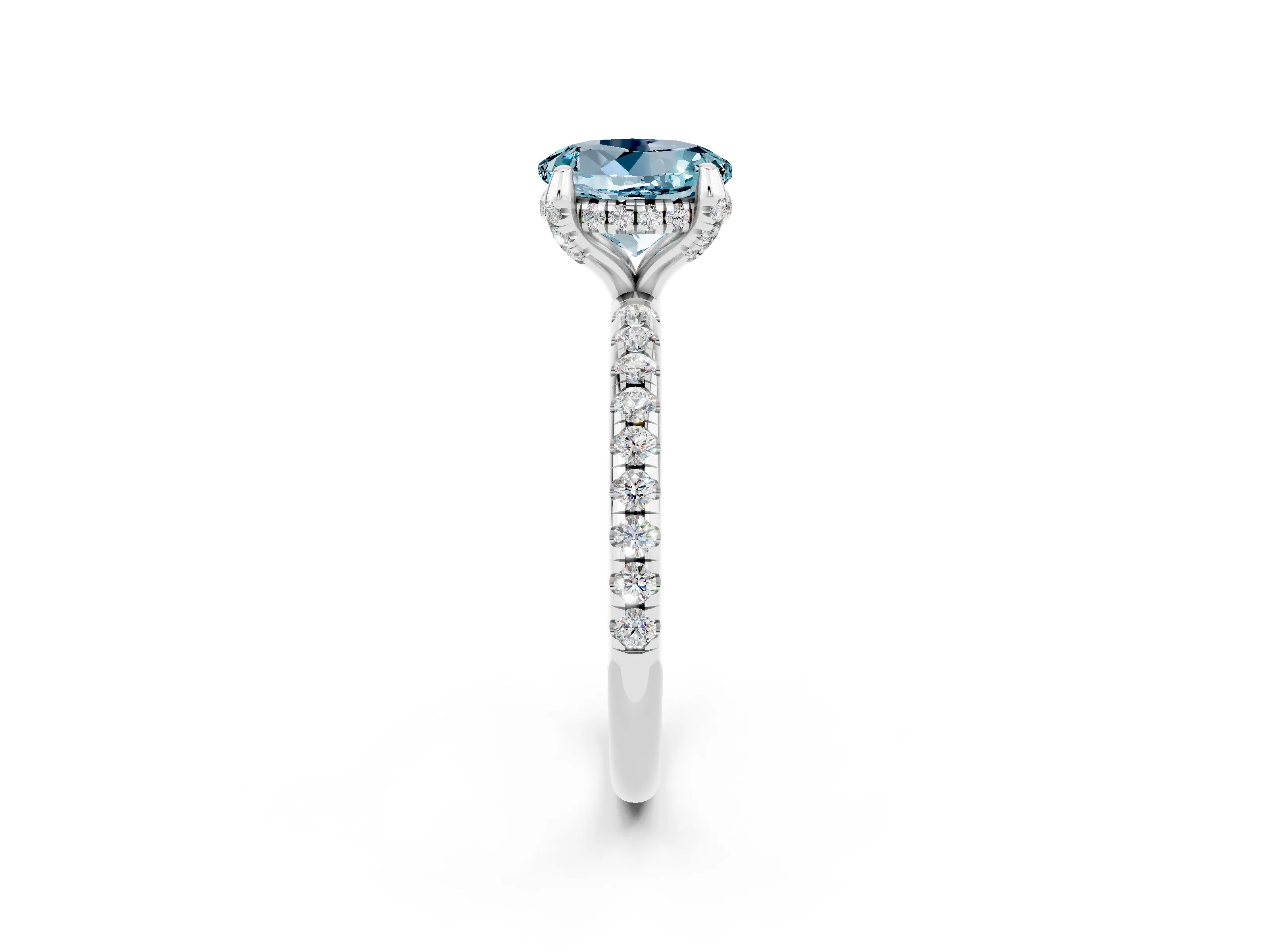 White gold Round Cut Diamond Solitaire Ring with Four-Prong Setting and Pavé Band_2