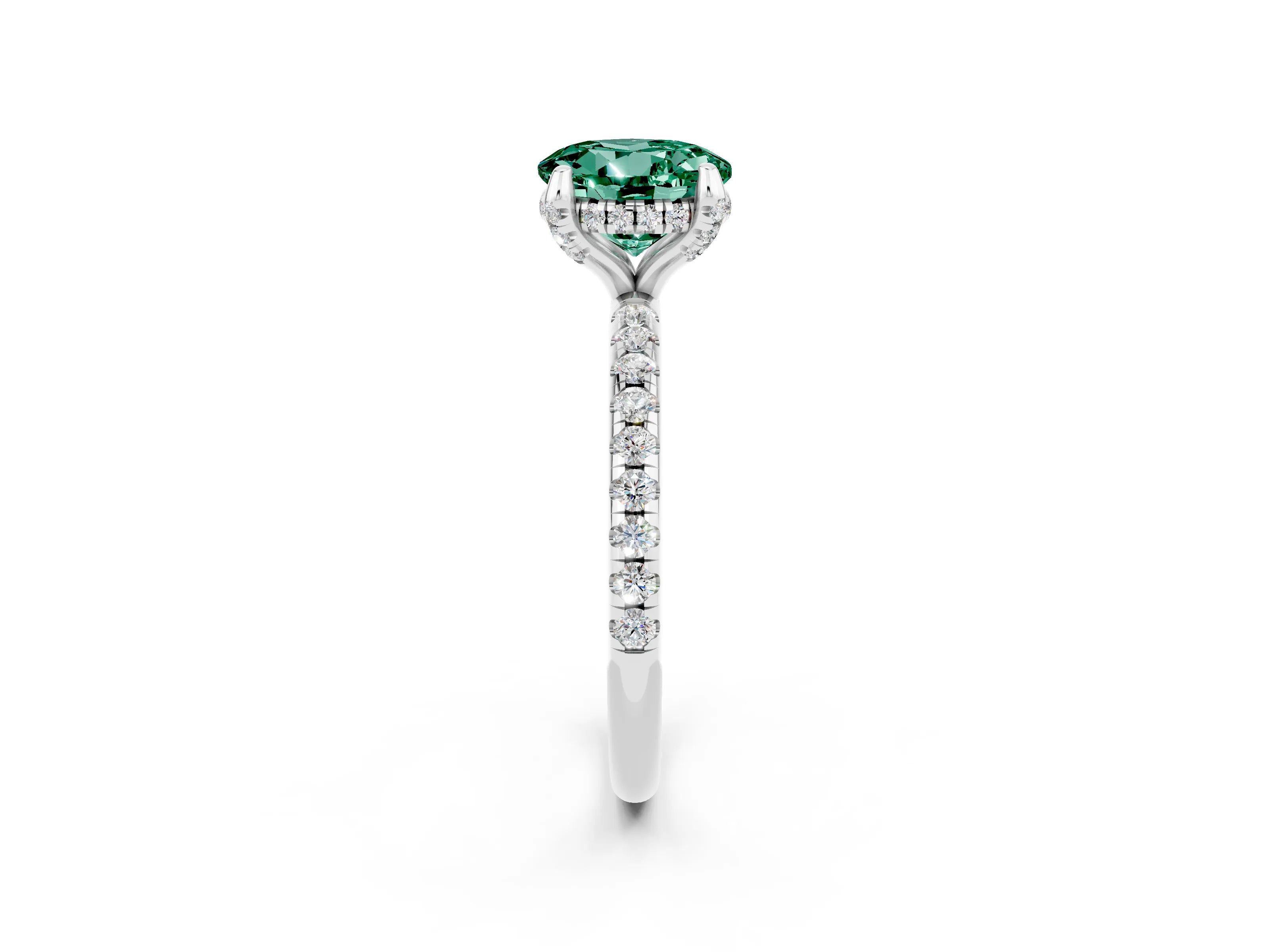 White gold Round Cut Diamond Solitaire Ring with Four-Prong Setting and Pavé Band_2