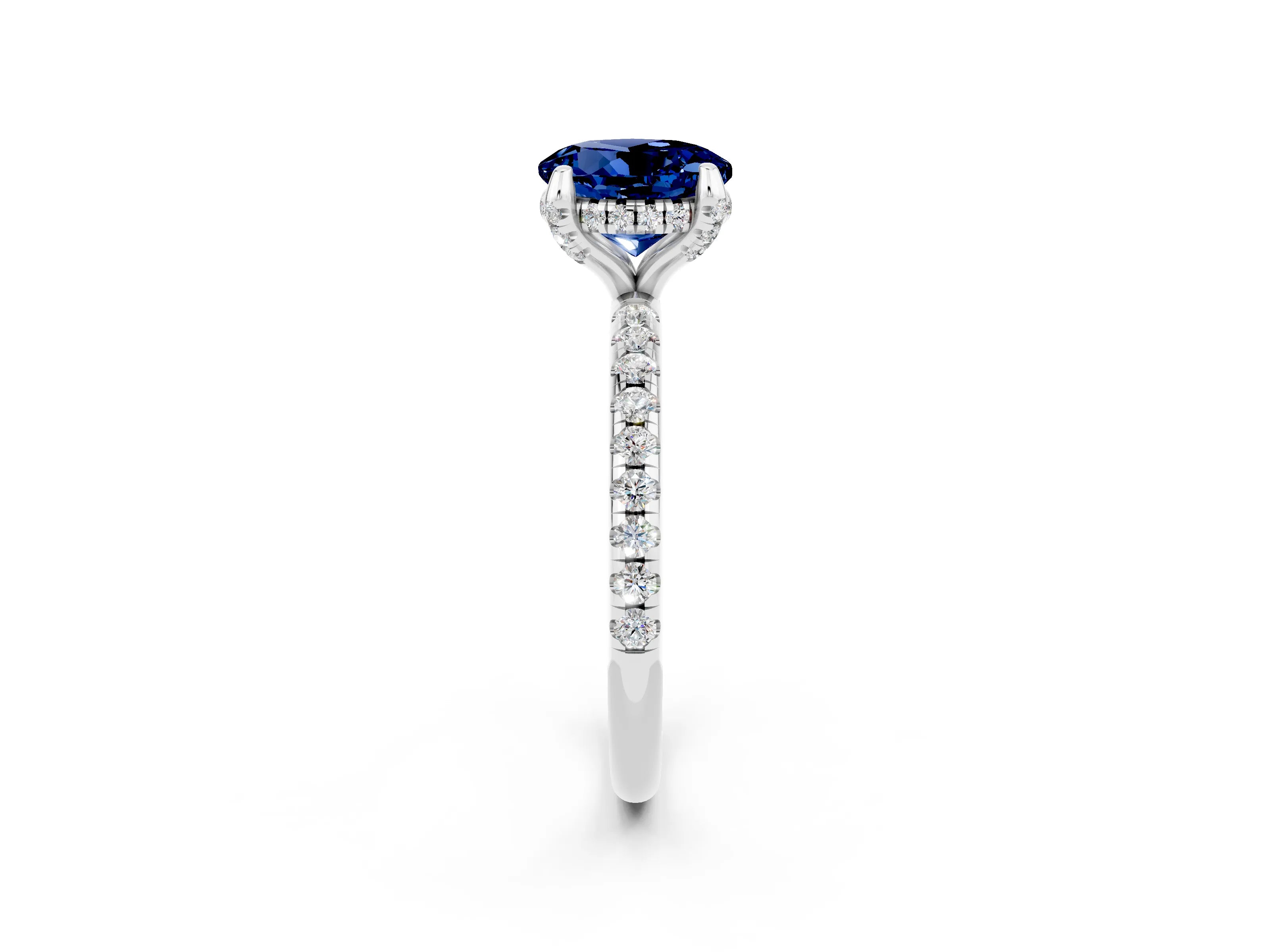 White gold Round Cut Diamond Solitaire Ring with Four-Prong Setting and Pavé Band_2