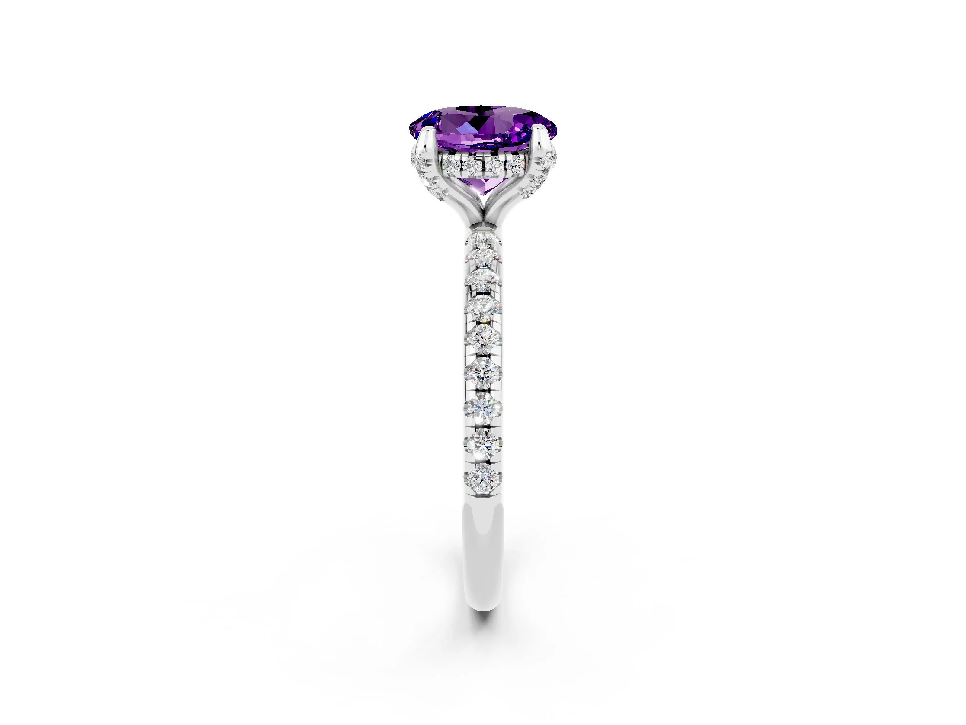 White gold Round Cut Diamond Solitaire Ring with Four-Prong Setting and Pavé Band_2