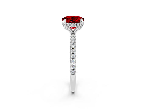 White gold Round Cut Diamond Solitaire Ring with Four-Prong Setting and Pavé Band_2