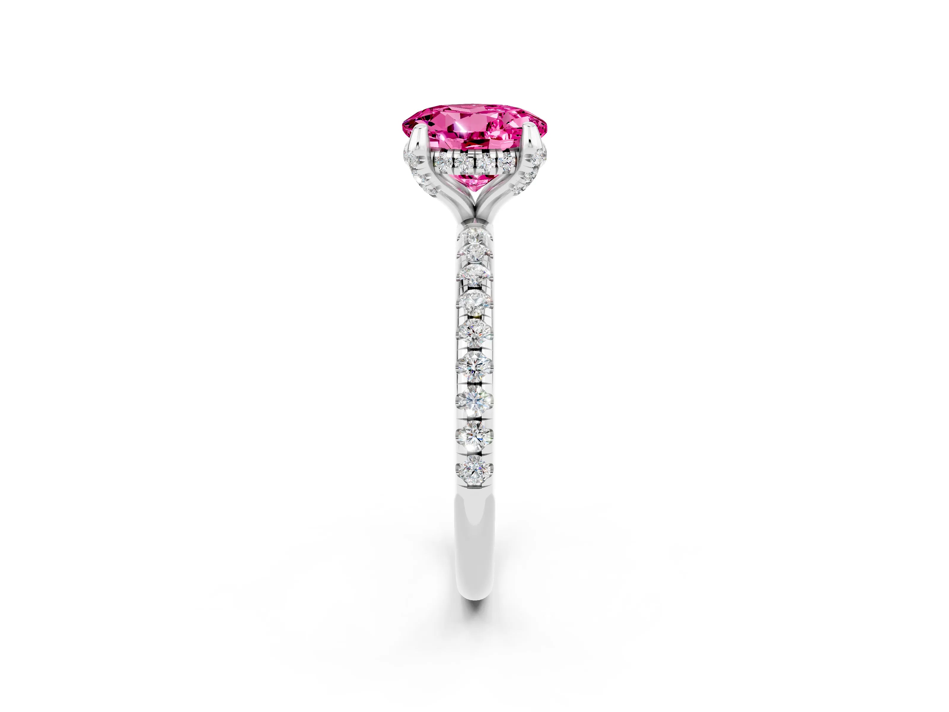 White gold Round Cut Diamond Solitaire Ring with Four-Prong Setting and Pavé Band_2