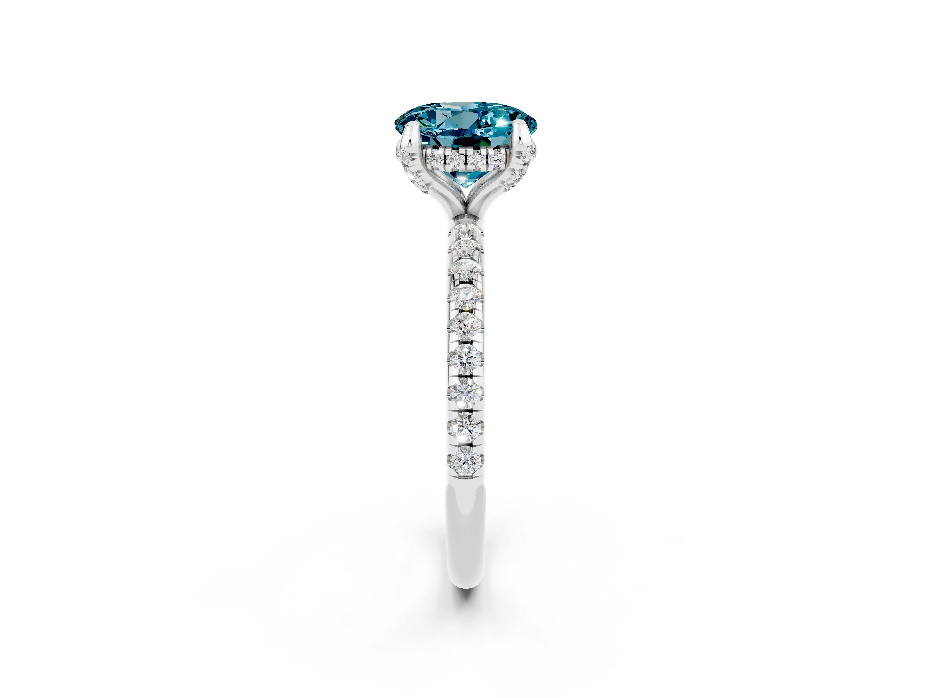 White gold Round Cut Diamond Solitaire Ring with Four-Prong Setting and Pavé Band_2