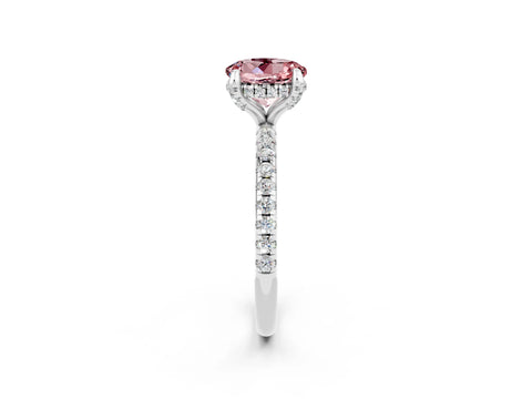 White gold Round Cut Diamond Solitaire Ring with Four-Prong Setting and Pavé Band_2