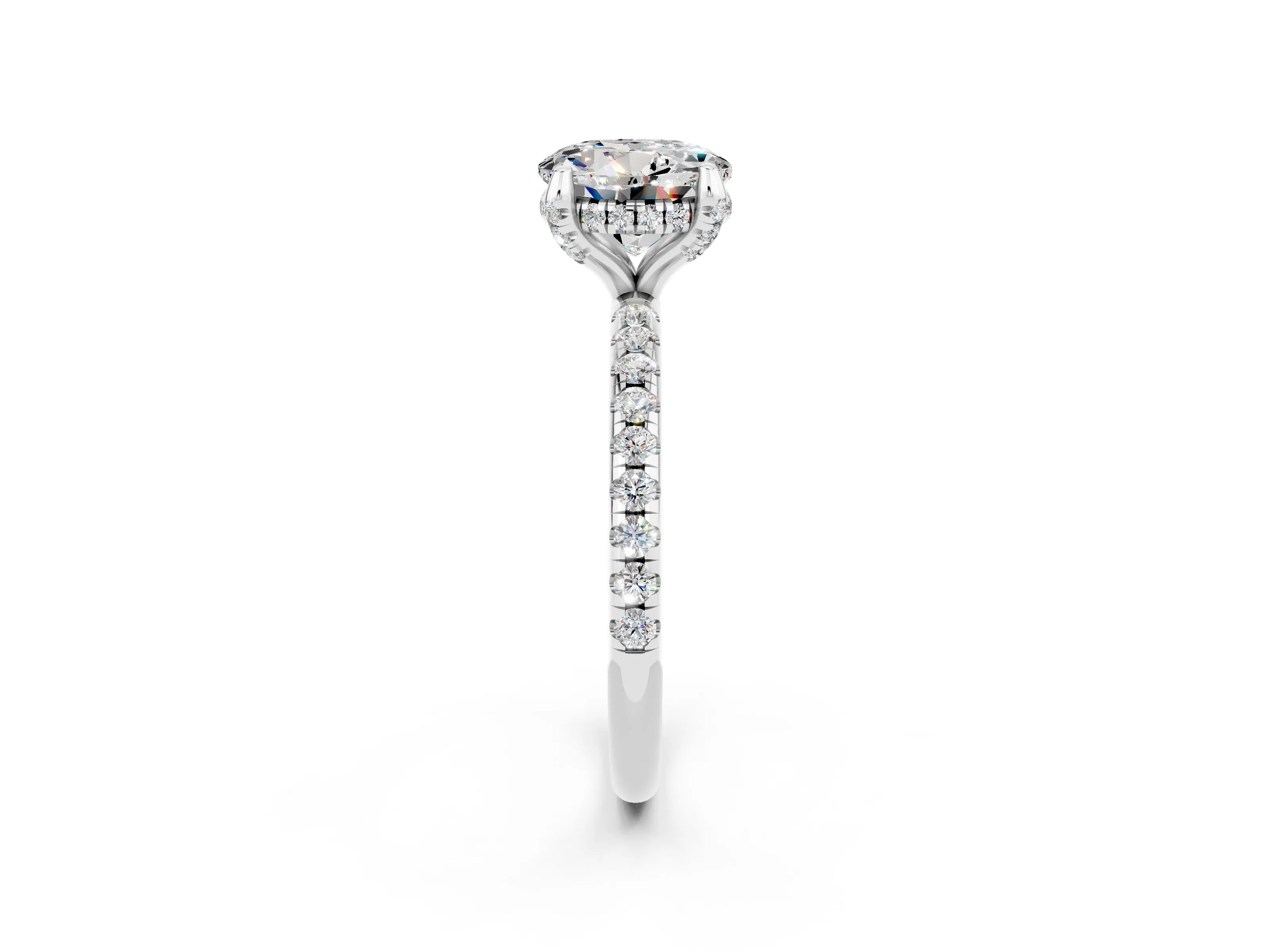 White gold Round Cut Diamond Solitaire Ring with Four-Prong Setting and Pavé Band_2