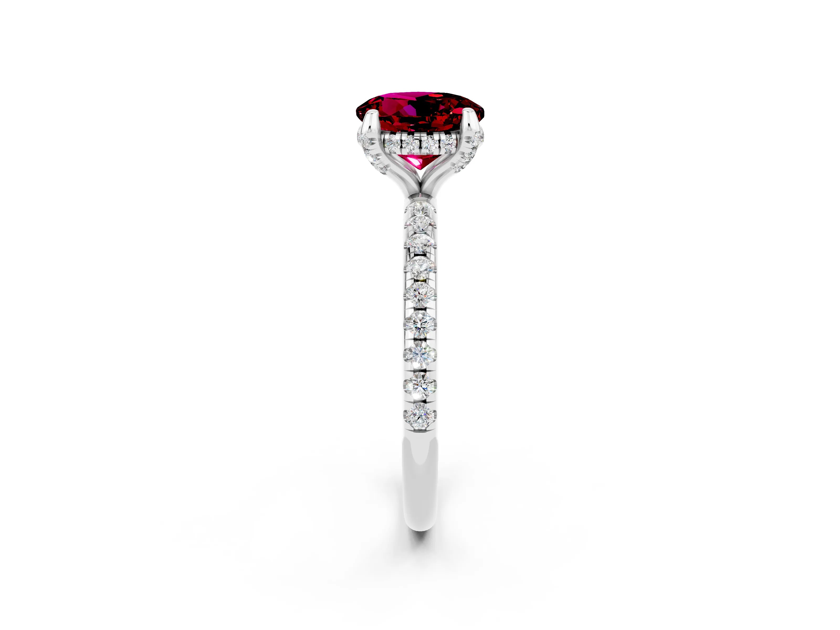 White gold Round Cut Diamond Solitaire Ring with Four-Prong Setting and Pavé Band_2