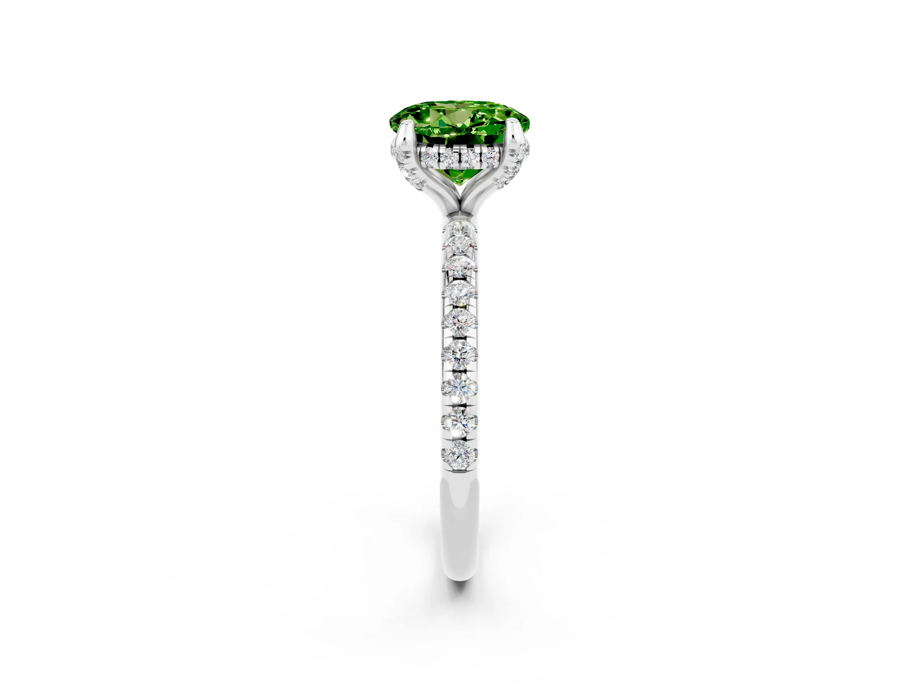 White gold Round Cut Diamond Solitaire Ring with Four-Prong Setting and Pavé Band_2