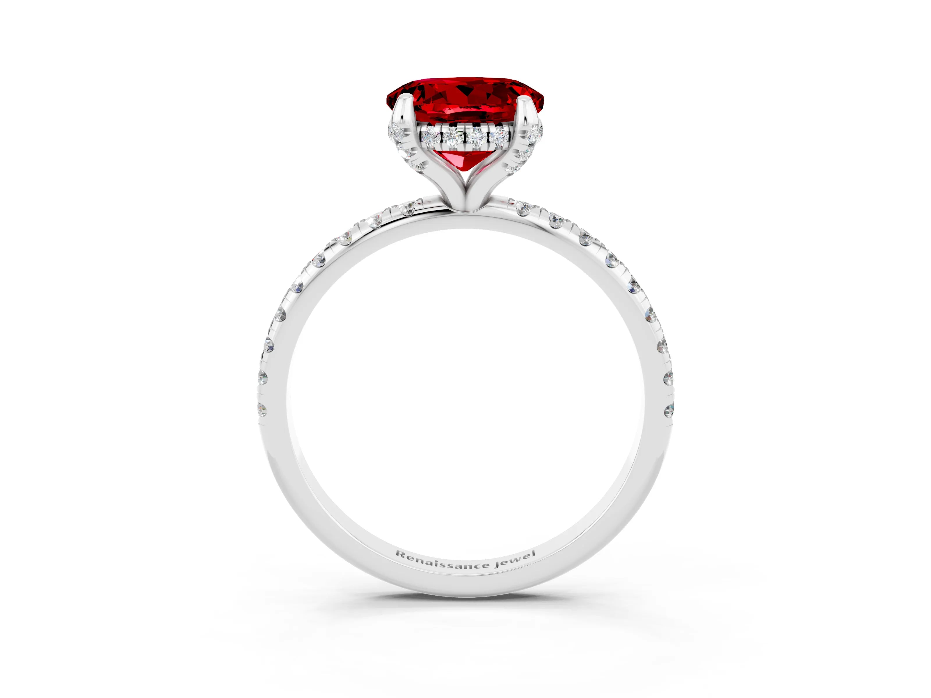 White gold Round Cut Diamond Solitaire Ring with Four-Prong Setting and Pavé Band_3