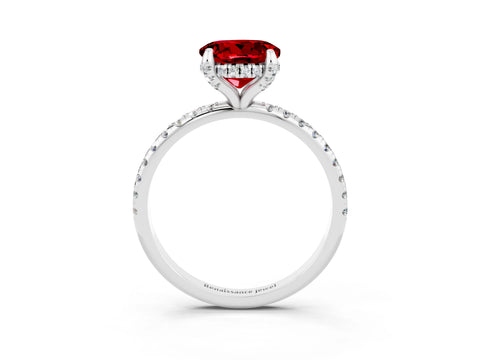 White gold Round Cut Diamond Solitaire Ring with Four-Prong Setting and Pavé Band_3