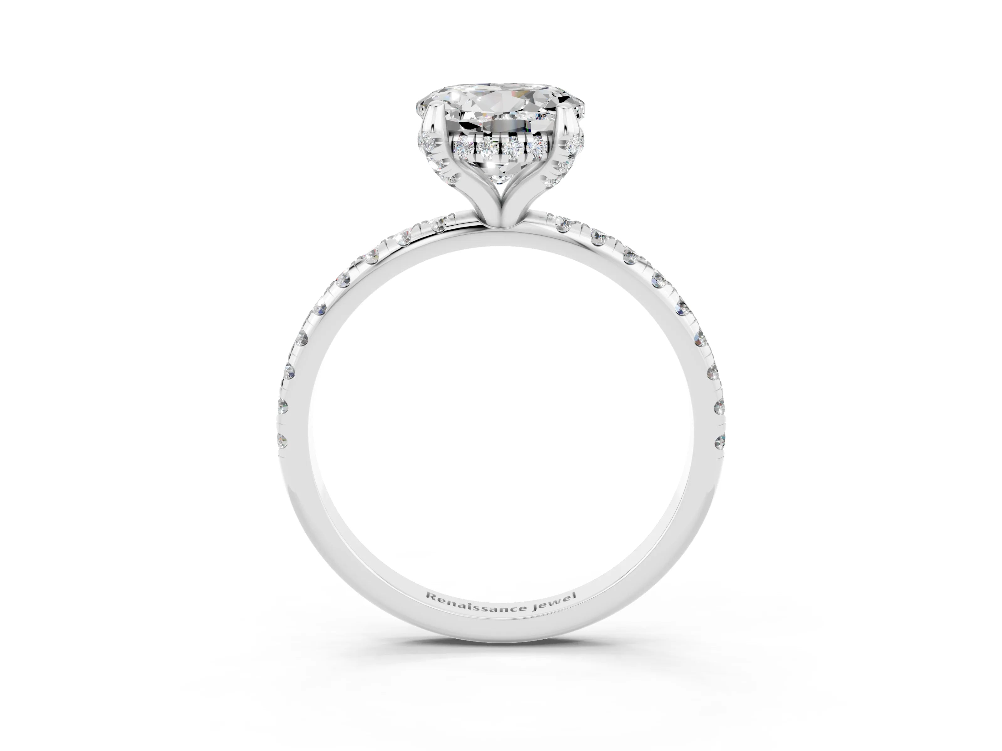 White gold Round Cut Diamond Solitaire Ring with Four-Prong Setting and Pavé Band_3