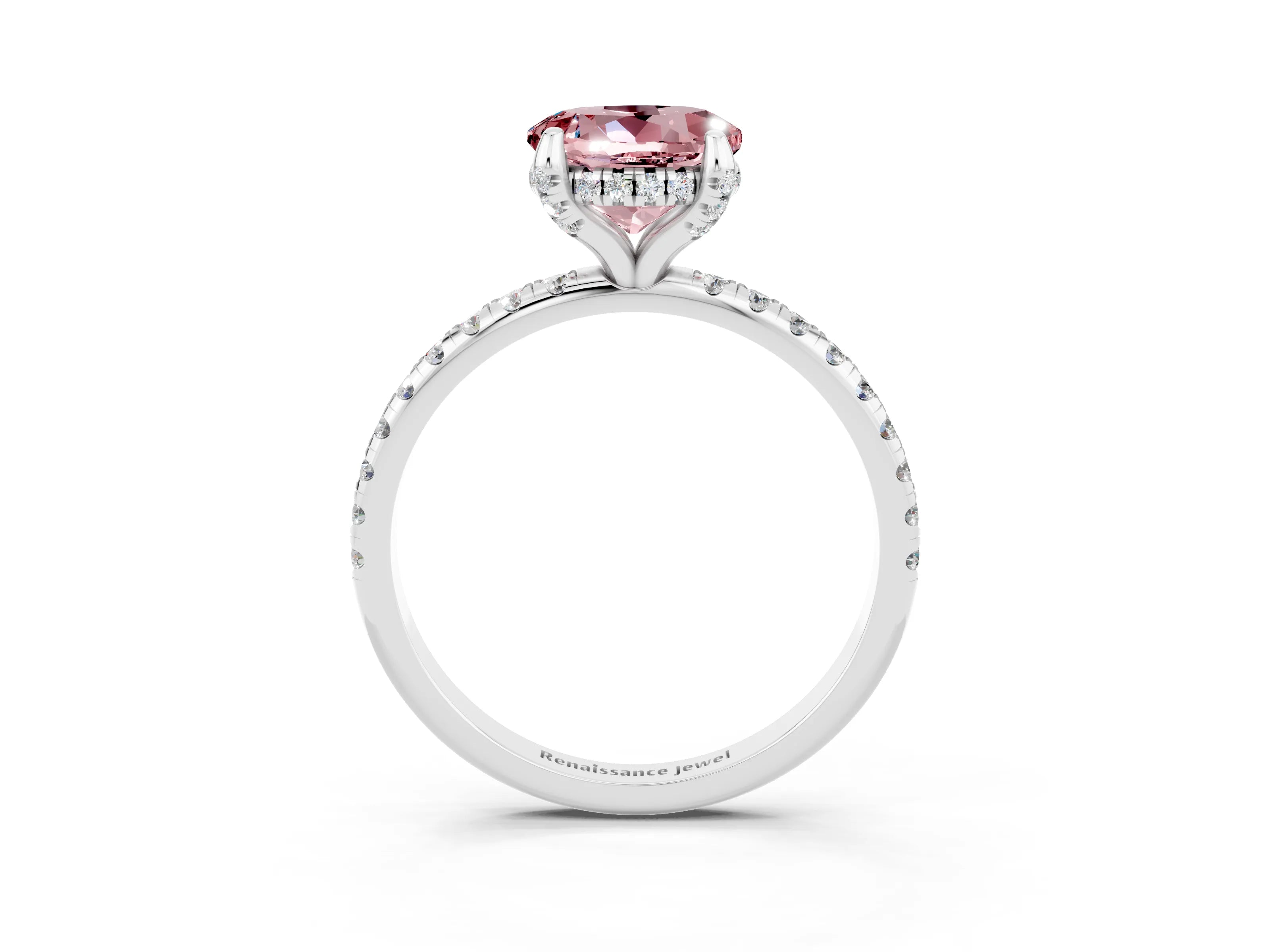 White gold Round Cut Diamond Solitaire Ring with Four-Prong Setting and Pavé Band_3