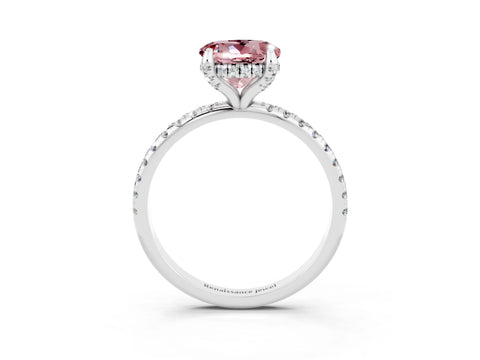 White gold Round Cut Diamond Solitaire Ring with Four-Prong Setting and Pavé Band_3