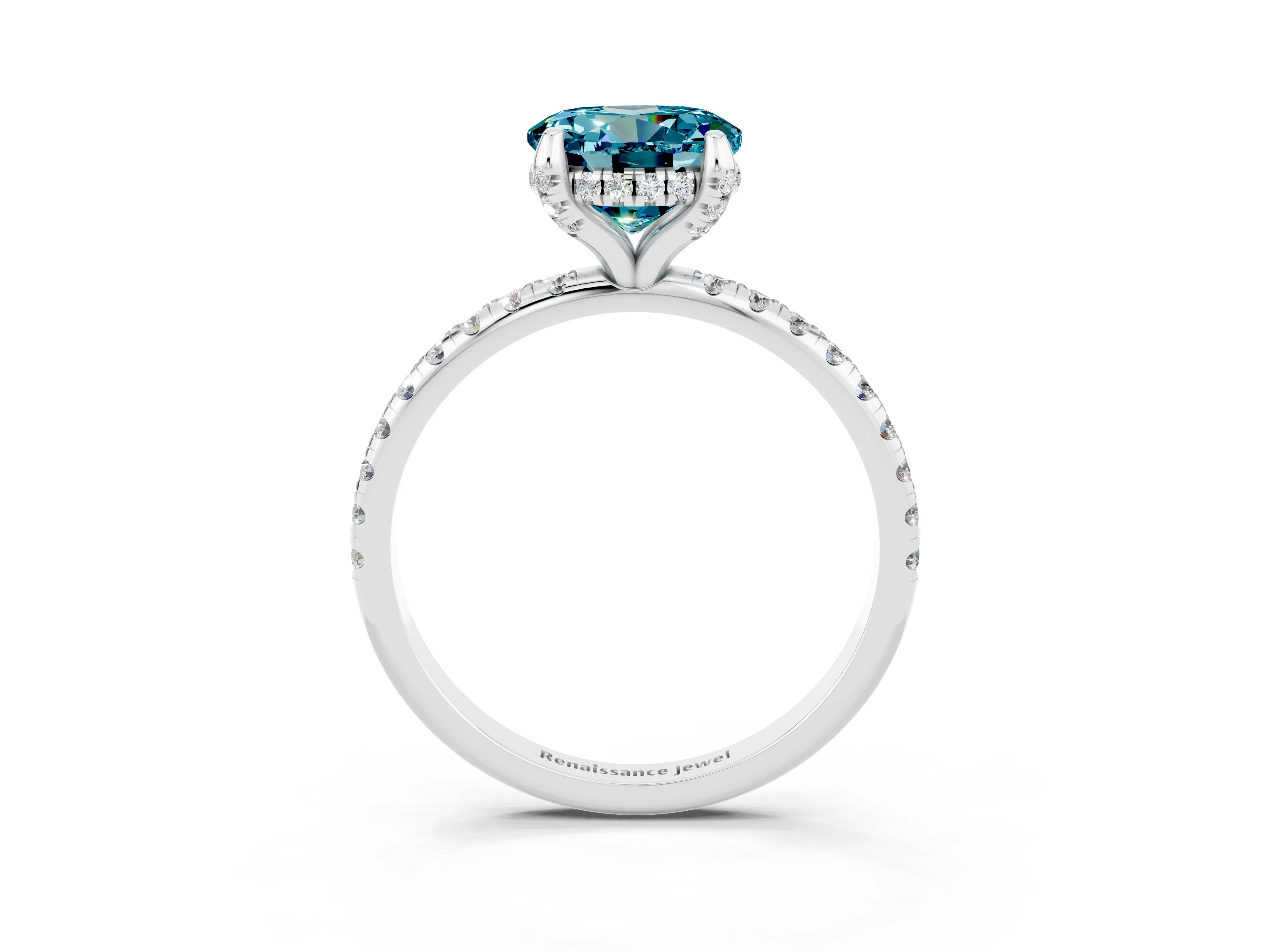 White gold Round Cut Diamond Solitaire Ring with Four-Prong Setting and Pavé Band_3